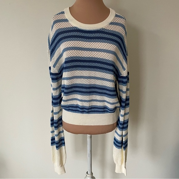 Solid & Striped Marina Blue Stripe Open Weave Knit The Tobi Crewneck Sweater XS - Picture 4 of 11